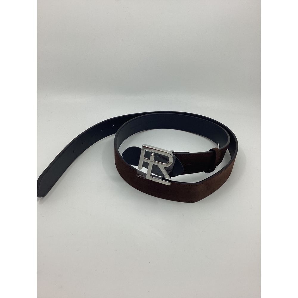 Ralph Lauren Purple Label Brown Calf Suede RL Buckle Belt Size 42 Made in Italy